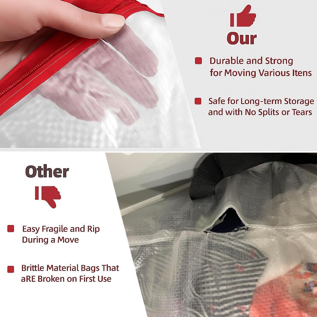5 Pack Moving Bags, Wreath Storage Bag, Garland Container, Clear Storage Bags with Handles and Zippers Moving Bag for College Carrying, Bedding, Toys Organizer, Under the Bed Storage