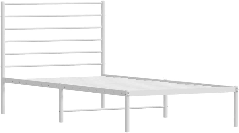 Asomie Indoor Fashion Furniture Beds Accessories Metal Bed Frame with Headboard White 39.4"x78.7"Bed Frames US Stock Fast Shipment White