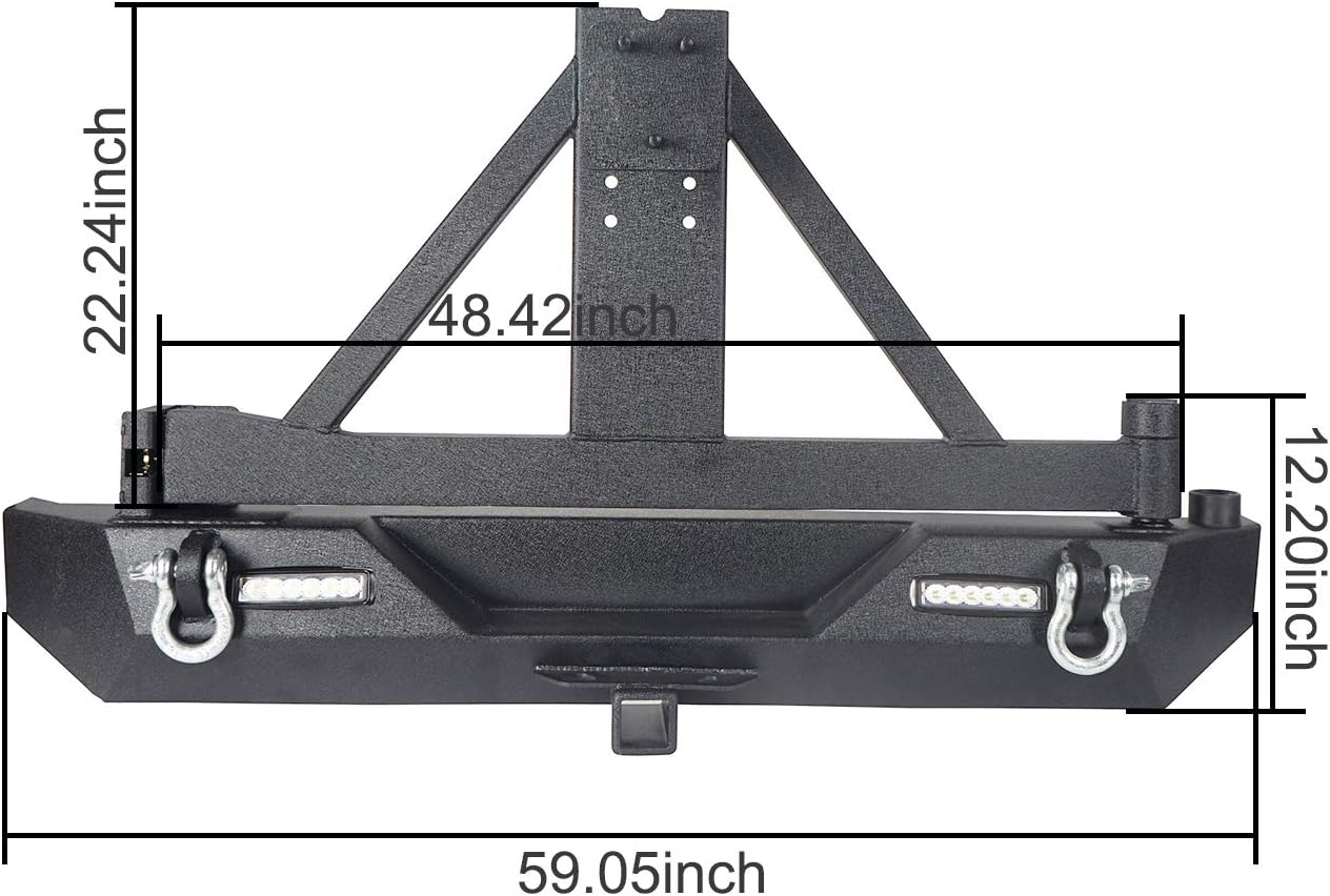 u-Box Wrangler Rear Bumper w/Tire Carrier for 1987-2006 Jeep TJ YJ Wrangler Different Trail Texture Steel Bumper w/ Receiver Hitch & LED Lights