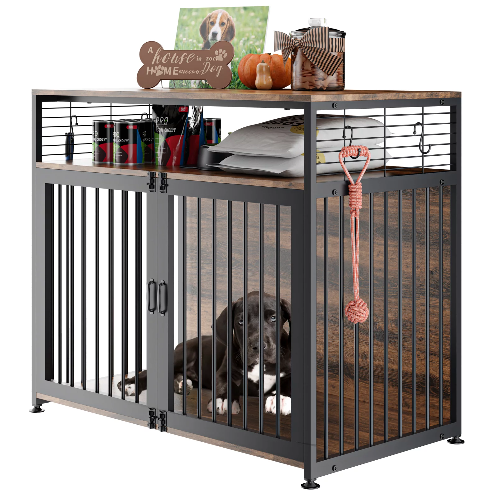 LILYPELLE Dog Crate Furniture, Heavy Duty Dog Cage Indoor Dog Kennel Furniture Style, Double Doors Dog House for Small/Medium/Large Dog