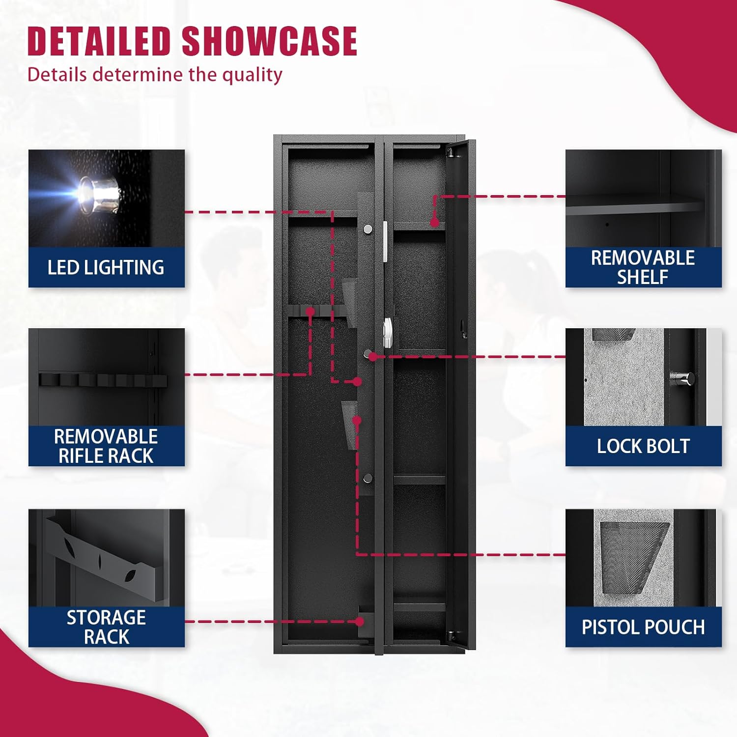 KAER 4-5 Gun Safe, Gun Safe for Rifles and Pistols, Large Gun Safes for Home and Shotgun, Gun Cabinet for Home, Gun Safes & Cabinets, Quick Access Gun Safe, Gun Safe with Removable Shelf and Gun Rack