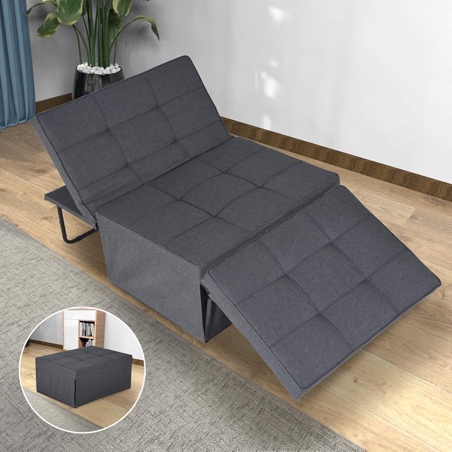 Sofa Bed, Sleeper Chair Bed, 4 in 1 Multi-Function Convertible Chair, Folding Ottoman Guest Bed with 5-Level Adjustable Backrest, Dark Grey