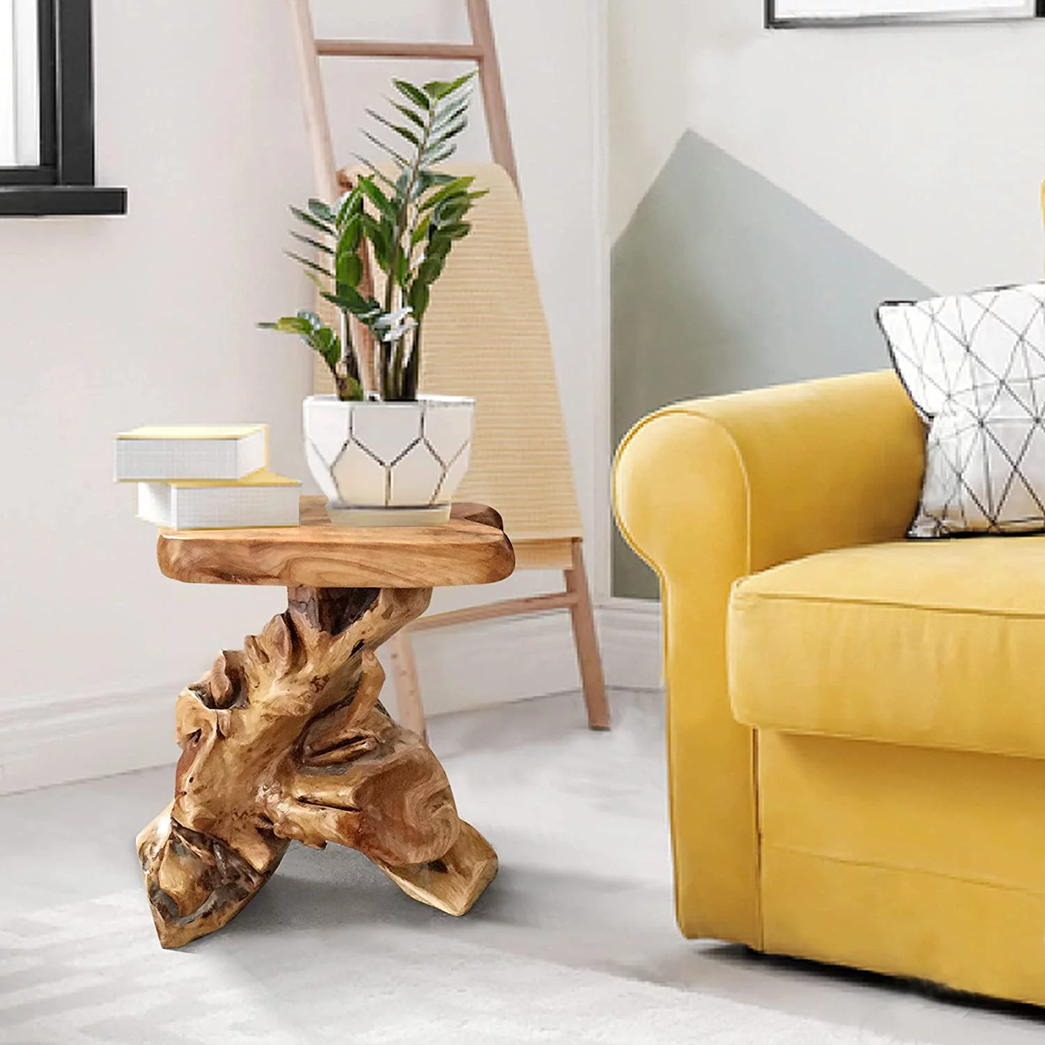 Natural Irregular Shape Tree Stump End Table Plant Stand, 14"x13"x18"H Solid Cedar Wood Outdoor Rustic Sit Foot Stools Live Edge Coffee Side Table for Living Room Bedroom Bath Outdoor Garden