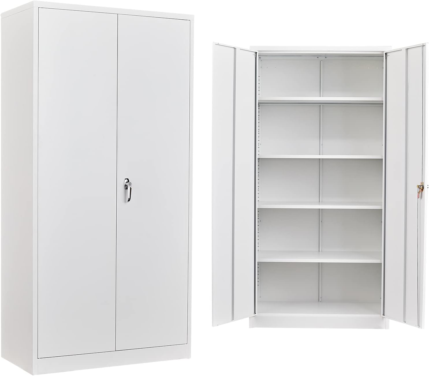 Metal Storage Cabinet with Locking Doors, 72'' Tall Steel Cabinet with 4 Adjustable Shelves, Lockable Metal Utility Cabinet for Garage, Office, Kitchen