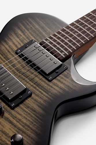 AKLOT Muti-Tone Electric Guitar with Coil-Split: Roasted Maple Neck, Flame Maple Graphic Top, Dual Humbuckers Pickups, Beginner Guitar Kit with Gig Bag, Lesson Book, Strap, Picks, Violet Venom