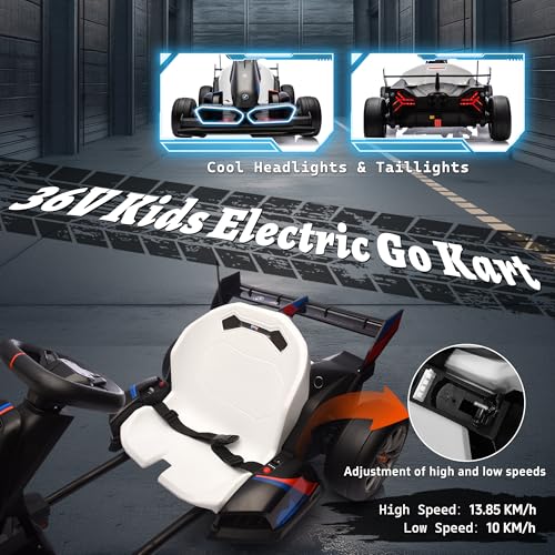 FORESEE 36V Licensed BMW Kids Electric Go Kart, Battery Powered Drift Kart w/Adjustable Seat, Ride On Toy for Big Kids Ages 6+, 8.6MPH Racing Go Cart w/600W Motor, LED Lights & Safety Belt, Black