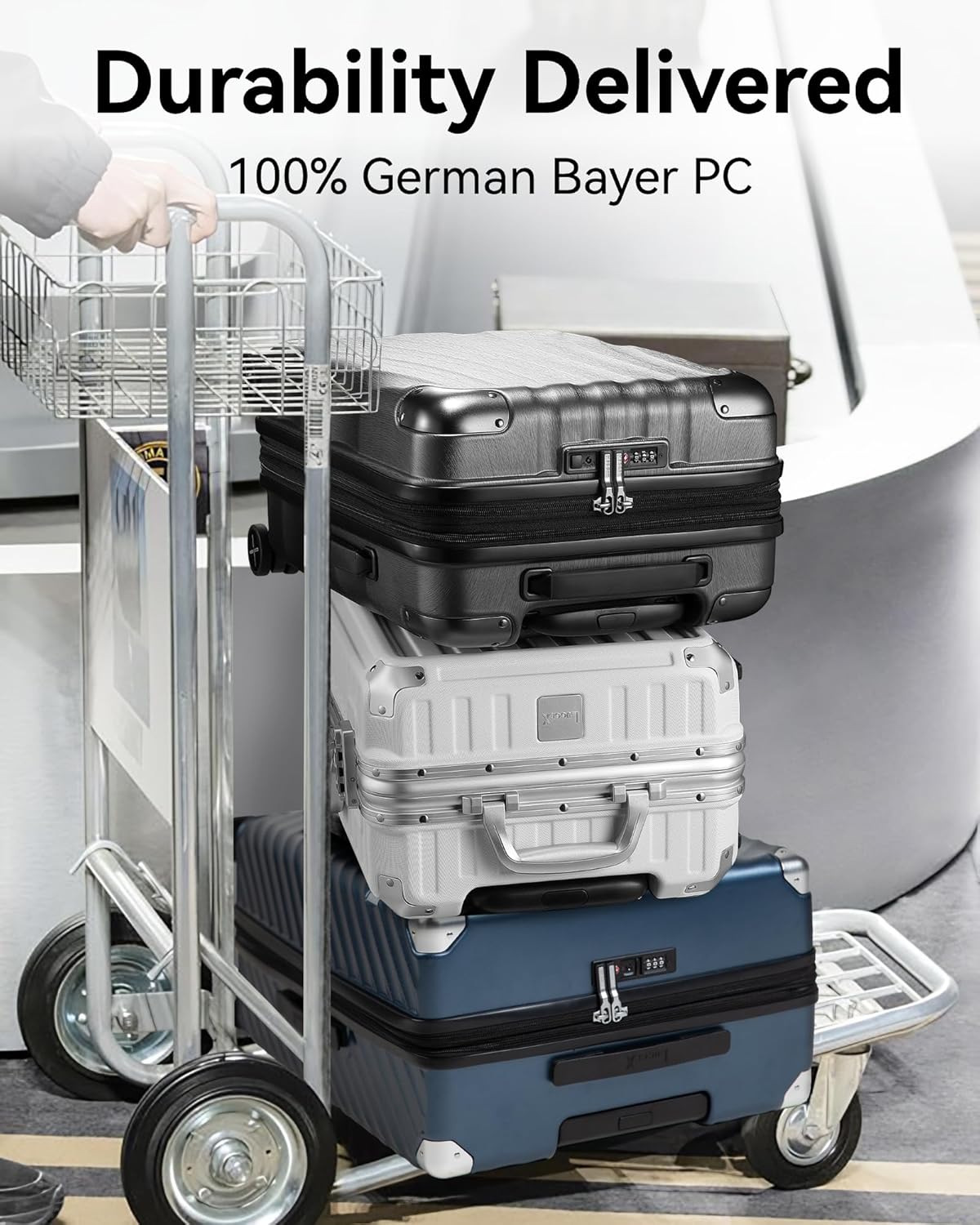 LUGGEX Carry On Luggage Sets 2 Piece - 100% Polycarbonate Expandable Hard Suitcases with Wheels (Black, 20/28)