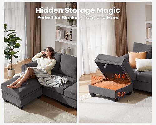 Modular Sectional Couch| Corduroy L Shaped Sleeper Sofa, 10 Seat U-Shape Sofa Bed Convertible Chaise with Storage Ottoman for Living Room Modern Furniture