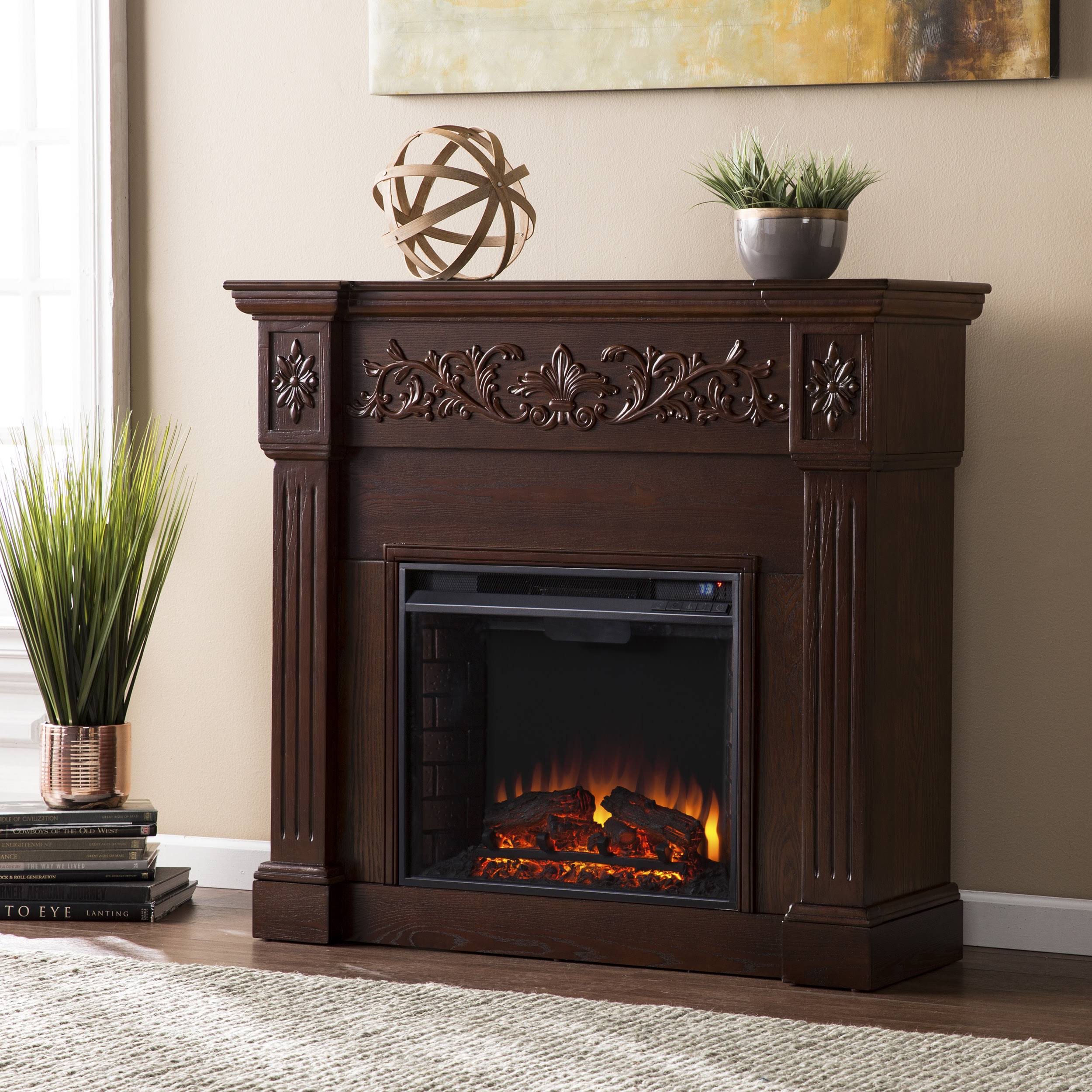 Southern Enterprises Calvert Carved Electric Fireplace, Espresso