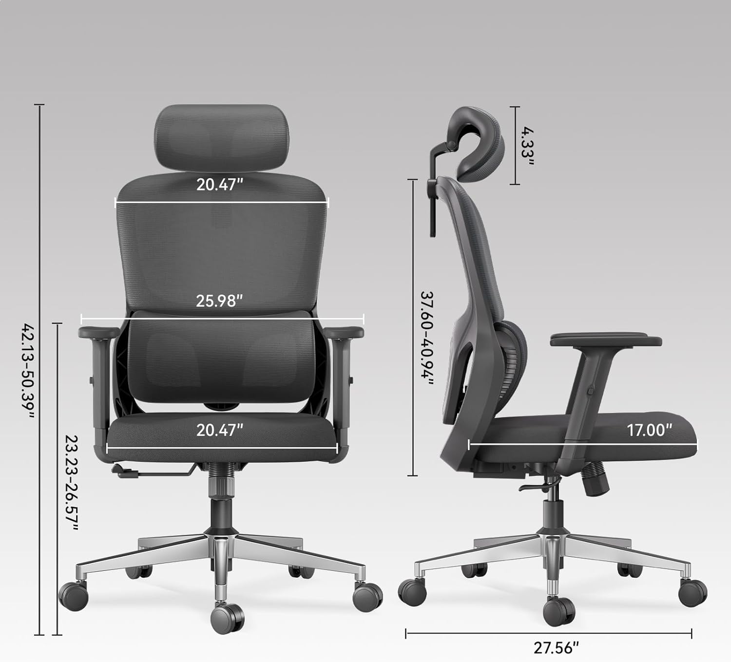 Hbada Office Chair, Ergonomic Chair with Adjustable 2D Armrest, Swivel Office Chair -Adjustable Headrest with Lumbar Support and PU Wheels Black