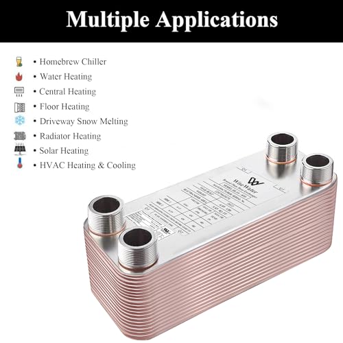 Brazed Plate Heat Exchanger Copper/SS316L 3"x8" 10-40 Plates 3/4" MPT Floor Heating, Water Heating, Snow Melting