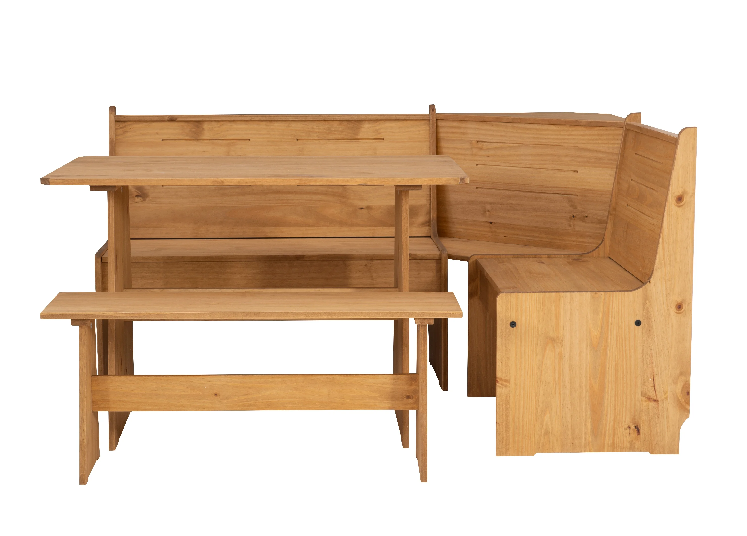 Linon Wickford Corner Dining Breakfast Nook Set with Storage, Table, and Bench, Seats 5-6, Natural Finish