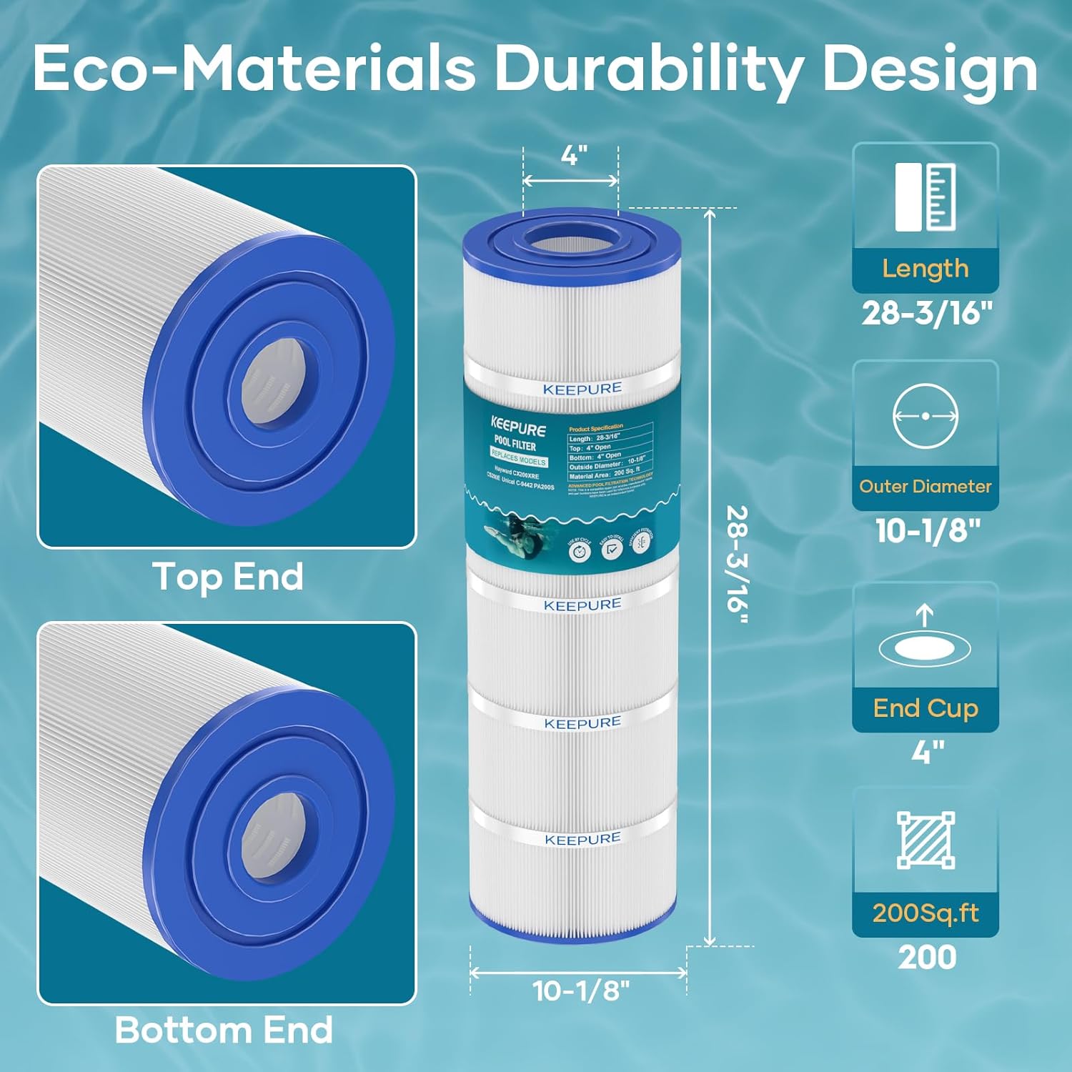 C200S Pool Filter Cartridge Compatible with CS200E, CX200XRE, C-9442, PA200S Pool Filter Cartridge, 200 sq.ft, 1 Pack