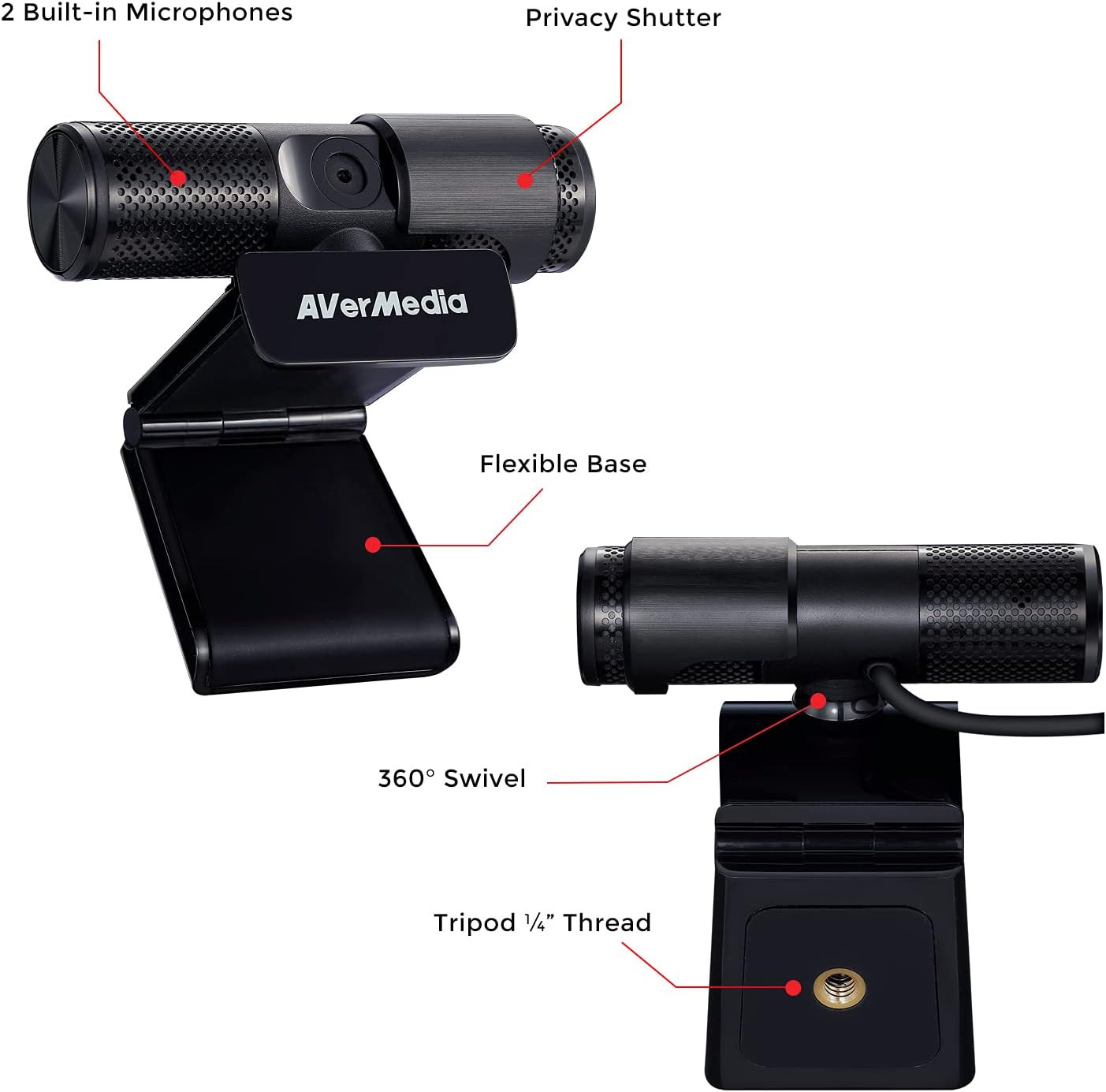 AVerMedia Live Streamer CAM 313: Full HD 1080P Streaming Webcam, Privacy Shutter, Dual Microphone, 360 Degree Swivel Design, Exclusive AI Facial Tracking Stickers. (PW313)