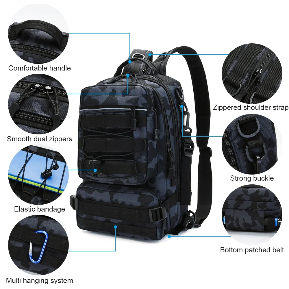 Fishing Tackle Backpack Storage Bag Outdoor Shoulder Backpack Water-Resistant Fishing Gear Bag Cross Body Sling Bag
