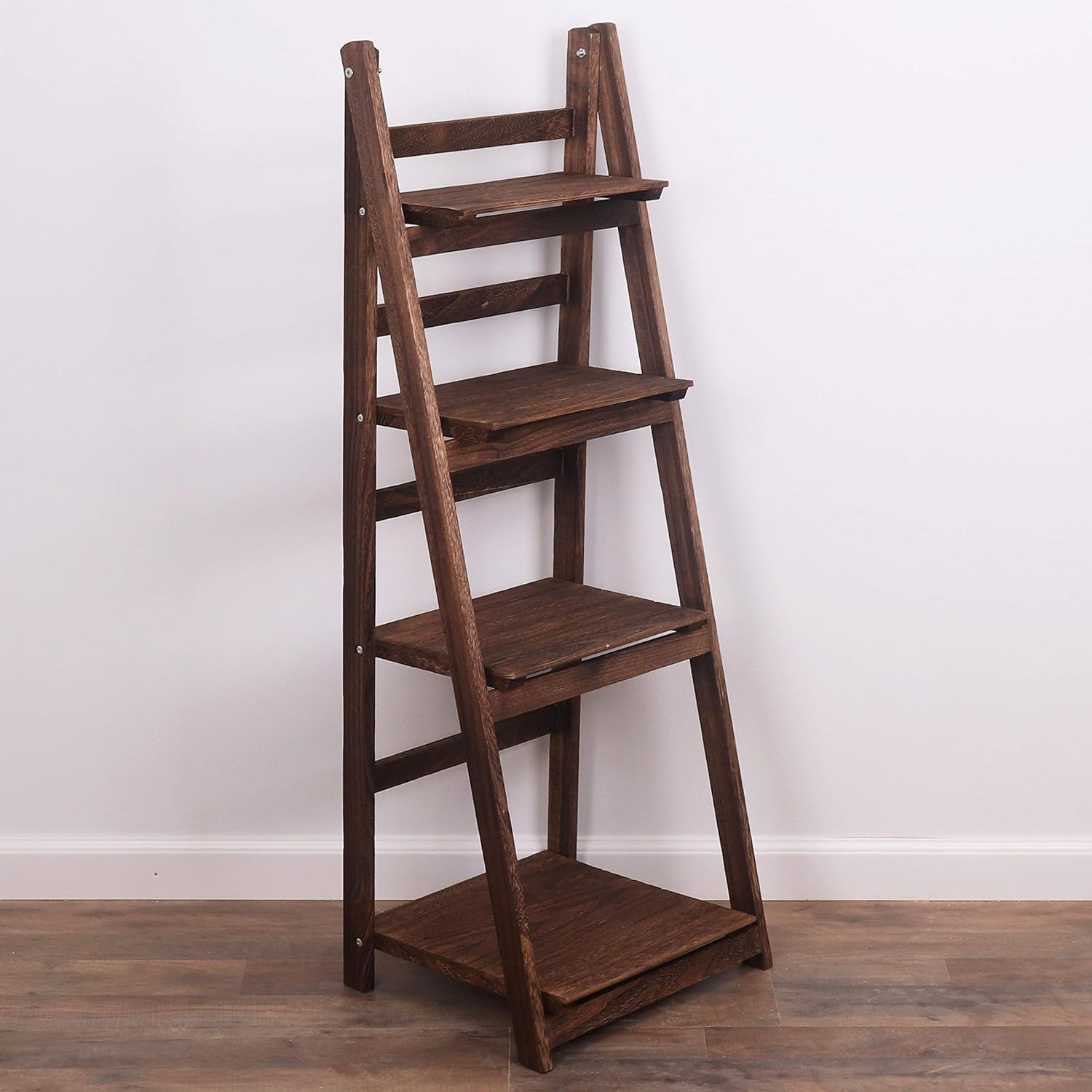 Milltown Merchants Ladder Shelf - Wooden Ladder Bookshelf - Leaning Bookshelf - Rustic Bookcase - Folding Bookcase (Distressed White Ladder Shelf)