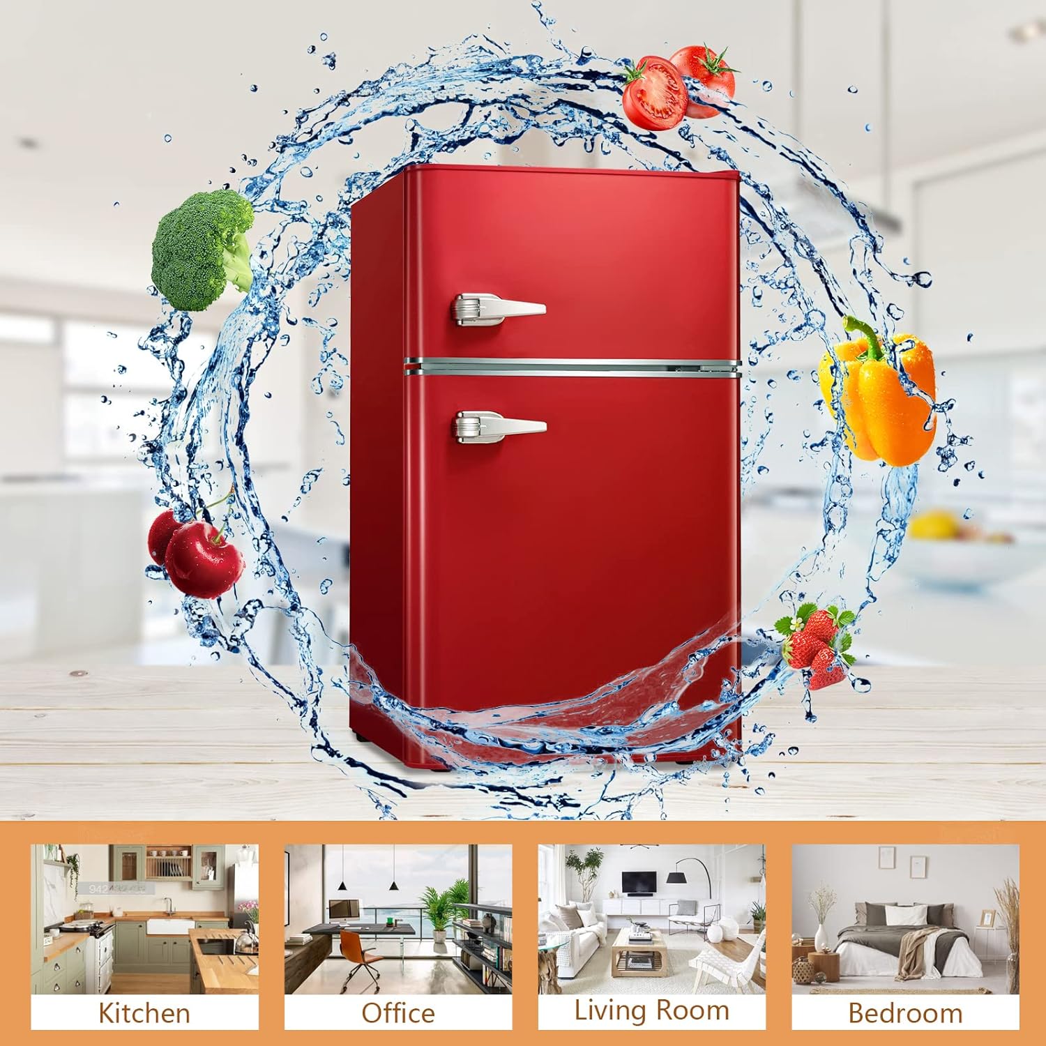 Antarctic Star Compact Mini Refrigerator Separate Freezer, 3.1 cu ft Small Fridge Double 2-Door Adjustable Removable Retro Stainless Steel Shelves Garage Camper Basement/Dorm/Office…