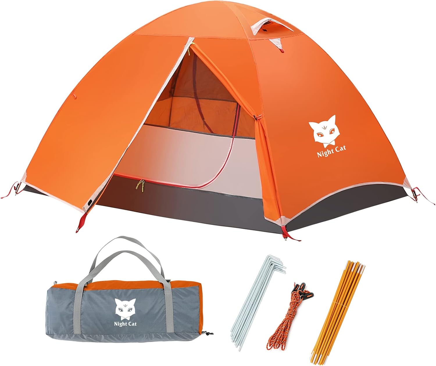 Night Cat Backpacking Tent 2 Persons with Aluminium Pole Camping Tent Adults Lightweight Rainproof Portable Easy Setup Two Doors Double Layers Hiking Mountaineering Outdoors 2.2x1.45m