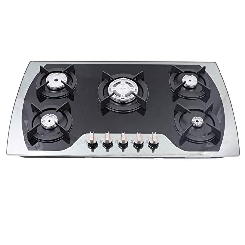Gas Cooktop 30 Inch Gas Stove Cooktop Stove Burner Tempered Glass Built in 5 Burners Gas Hob Grate Stovetop LPG/NG Convertible