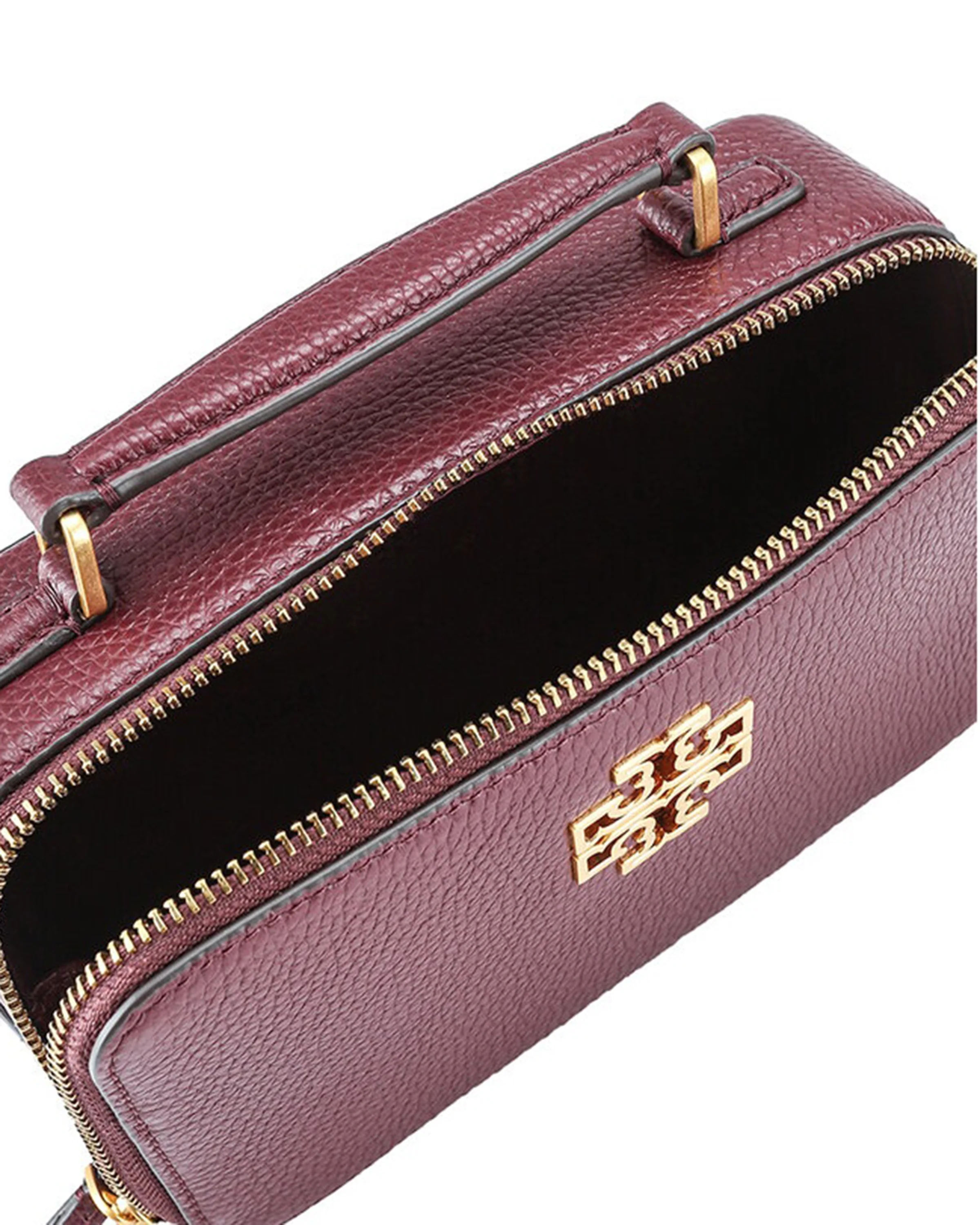 Tory Burch Britten Pebbled Leather Small Top Handle Crossbody Bag (Claret)