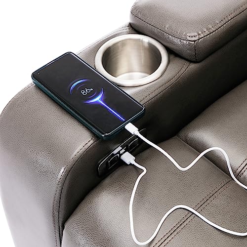 Recliner Sofa Swivel PU Leather Power Recliner Individual Seat Home Theater Recliner with Tray Table, Phone Holder, Cup Holder, USB Port, Hidden Arm Storage for Living Room (Grey)