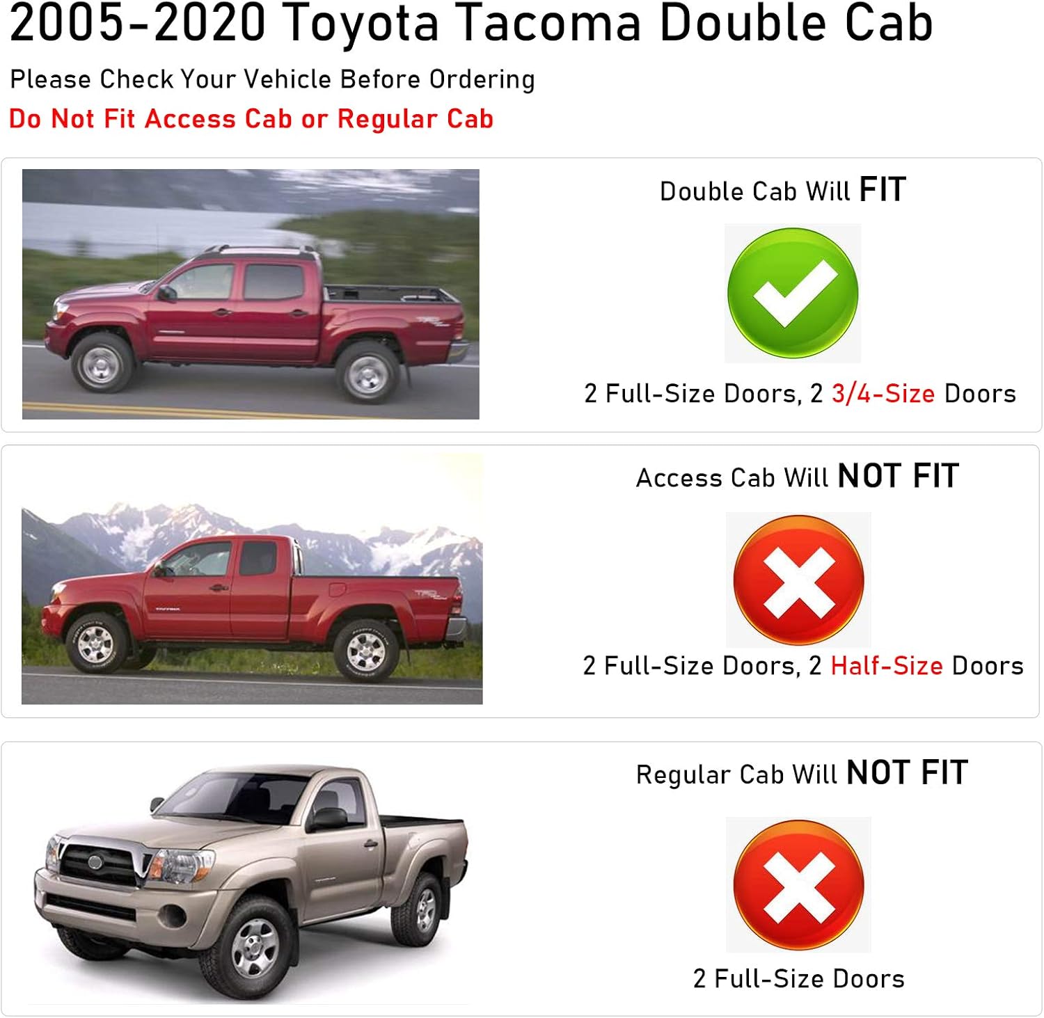 Toyota Tacoma Roof Rack Cross Bars for 2005-2022 Toyota Tacoma Double Cab Black Cross Bars Roof Racks