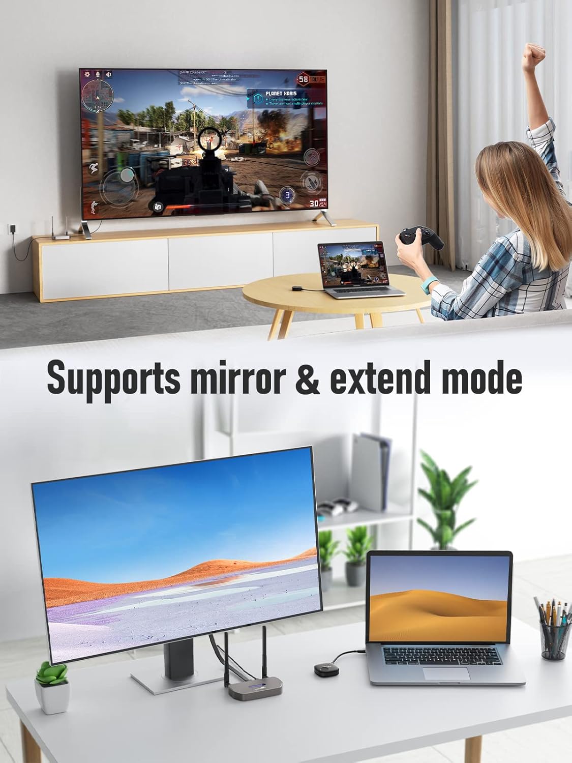 USB C HDMI Transmitter, YEHUA 5G Wireless HDMI Transmitter and Receiver, Wireless HDMI Extender Kit, Plug and Play for Streaming Video/Audio to HDTV/Projector