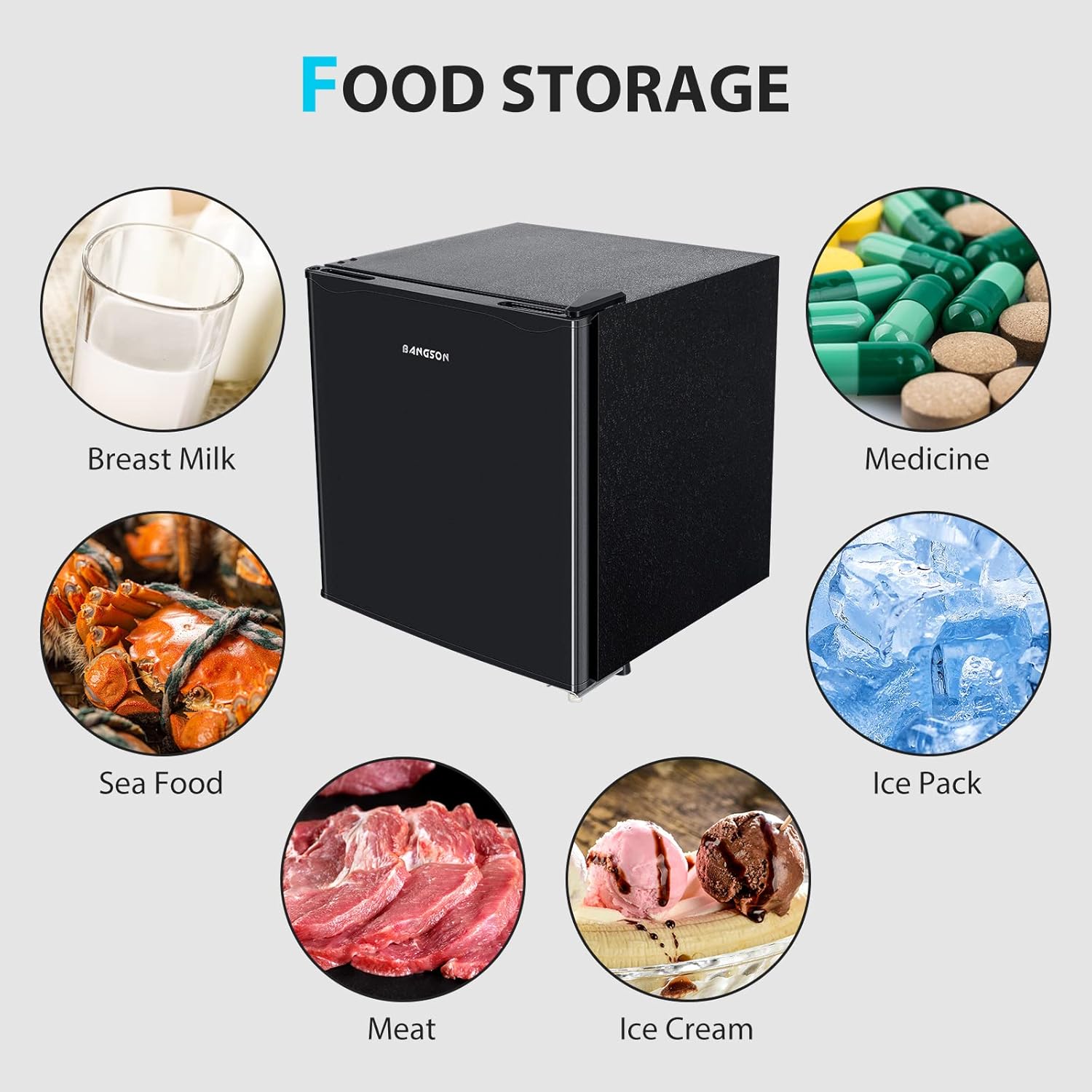 BANGSON Mini freezer, 1.1 Cu.ft Upright Freezer, Standing Meat Freezer, Single Reversible Door, Removable Shelves, For Garage/Home/Kitchen/Office, Black