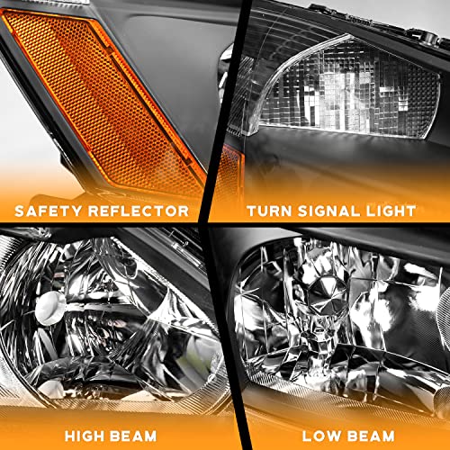 LED Headlight Assembly for 03 04 05 06 07 Honda Accord, for 2003-2007 Accord OE Headlamp with Sequential Turn Signal, Black Housing Clear ReflectorLeft+Right