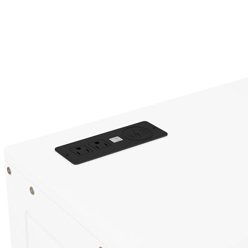 Queen Size Mobile Murphy Cabinets Bed with USB Ports, Traditional Solid Wood Murphy Bed Floor Storage Bed for Guest Room Home Office, No Box Spring Required (White-M5)