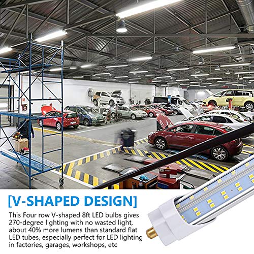 BETRAMLUX 8 Foot LED Bulbs,T8/T10/T12 8ft LED Tube Light,8ft Single Pin FA8 Base, 120W 13000LM, 6000K Cool White, 8 Foot Double Side V Shape(150W Replacement), Clear Cover