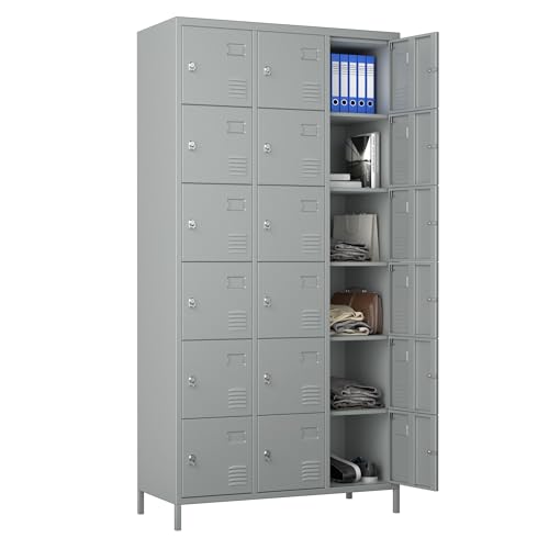 METAN Metal Storage Locker for School Office Gym Bedroom, 12 Doors Locker Cabinet for Employees, Industrial Steel Storage Locker with 12 Hooks, Assembly Required (12 Door-Light Gray)