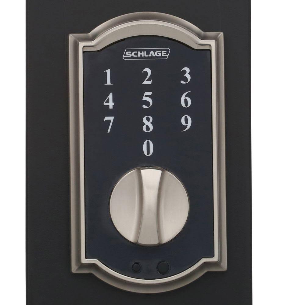 Schlage Camelot Satin Nickel Touch Electronic Door Lock Deadbolt and Georgian Knob 48546