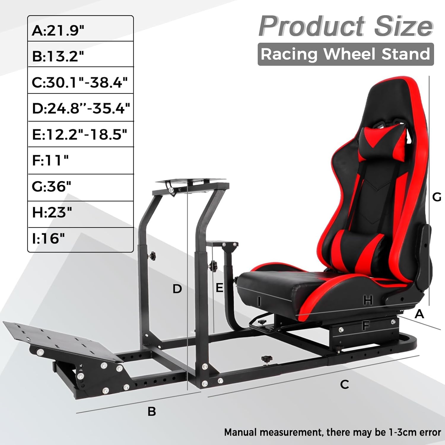 Hottoby Racing Simulator Cockpit with Red Seat Fits for Logitech/Thrustmaster G29 G920 G923,Stability Upgrade Multi-level Adjustment Gaming Stand,No Handbrake,Pedals & Steering Wheel
