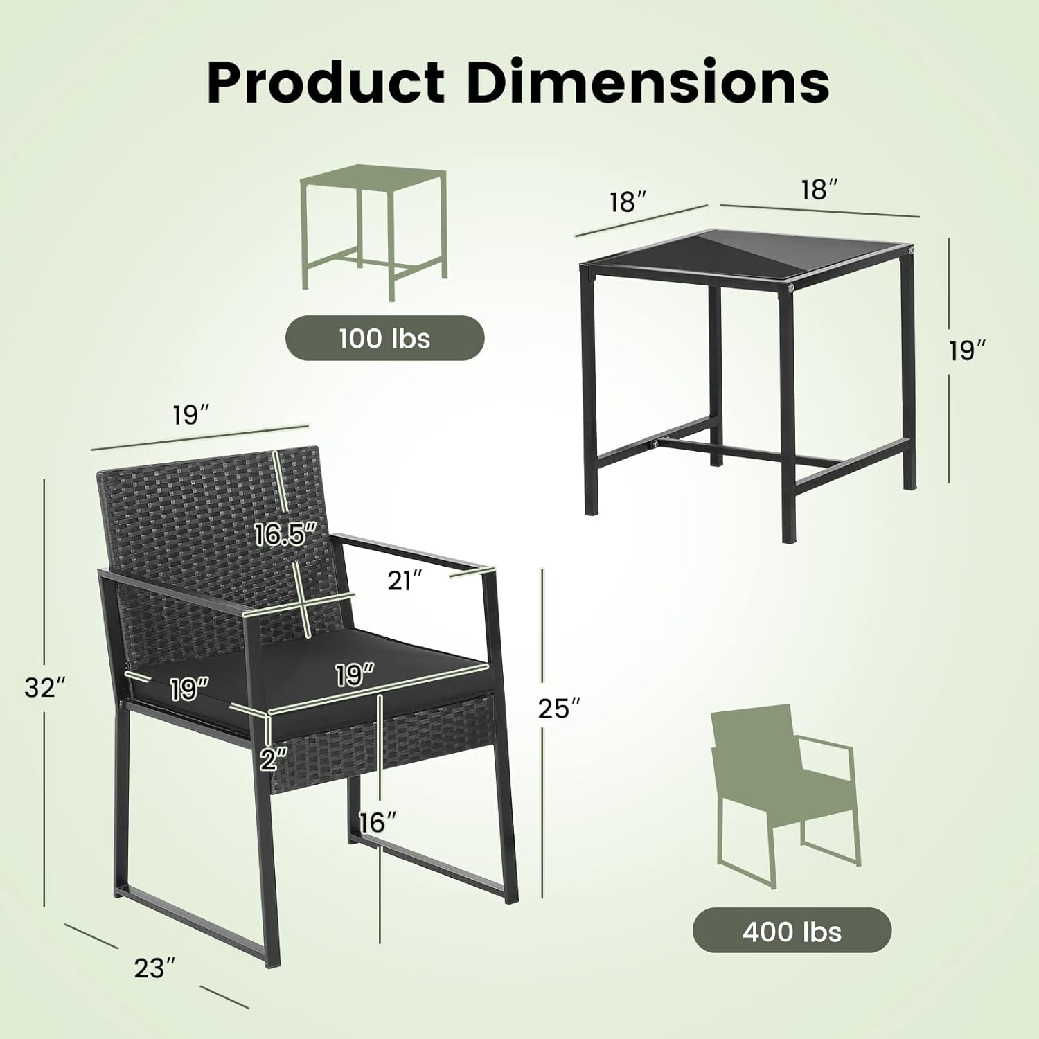 COSTWAY 3pcs Patio Furniture Set Heavy Duty Cushioned Wicker Rattan Chairs Table Outdoor Black