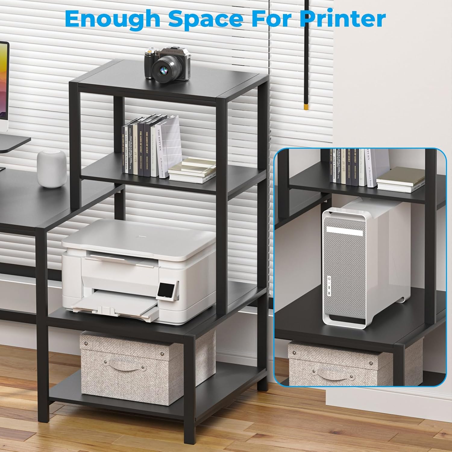 GreenForest Folding Desk No Assembly Required Small Size and Computer Desk with Storage Printer Shelf 58 inch