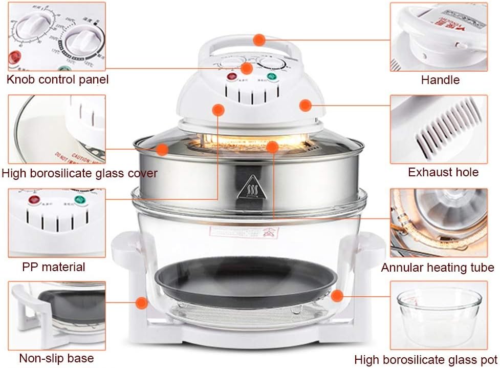 Shi xiang shop Air Fryer High Borosilicate Glass, Multifunction Oil-Less Air Fryer 17L Large Capacity with Barbecue Rack, Infrared Convection Halogen Oven Countertop Healthy Cooking