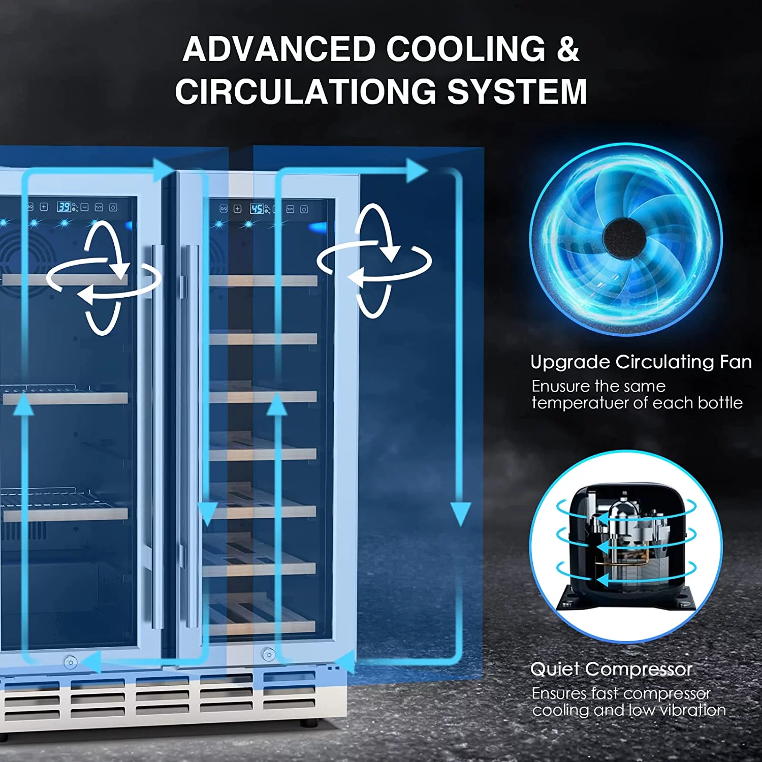 Rocita Dual Zone Wine Cooler Beverage Refrigerator, 24 inch Wine Coolers Fridge Side by Side Refrigerator Glass Fridge with Safety Locks for 20 Bottles and 57 Cans