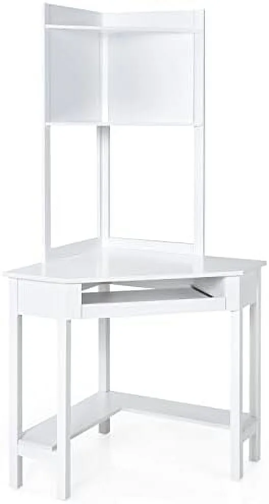 Corner Computer Desk with Hutch  Triangle Corner Desk w/Keyboard Tray and Bookshelves  Corner Writing Desk with  Shelves  Small Corner Desks for Small Spaces (White)