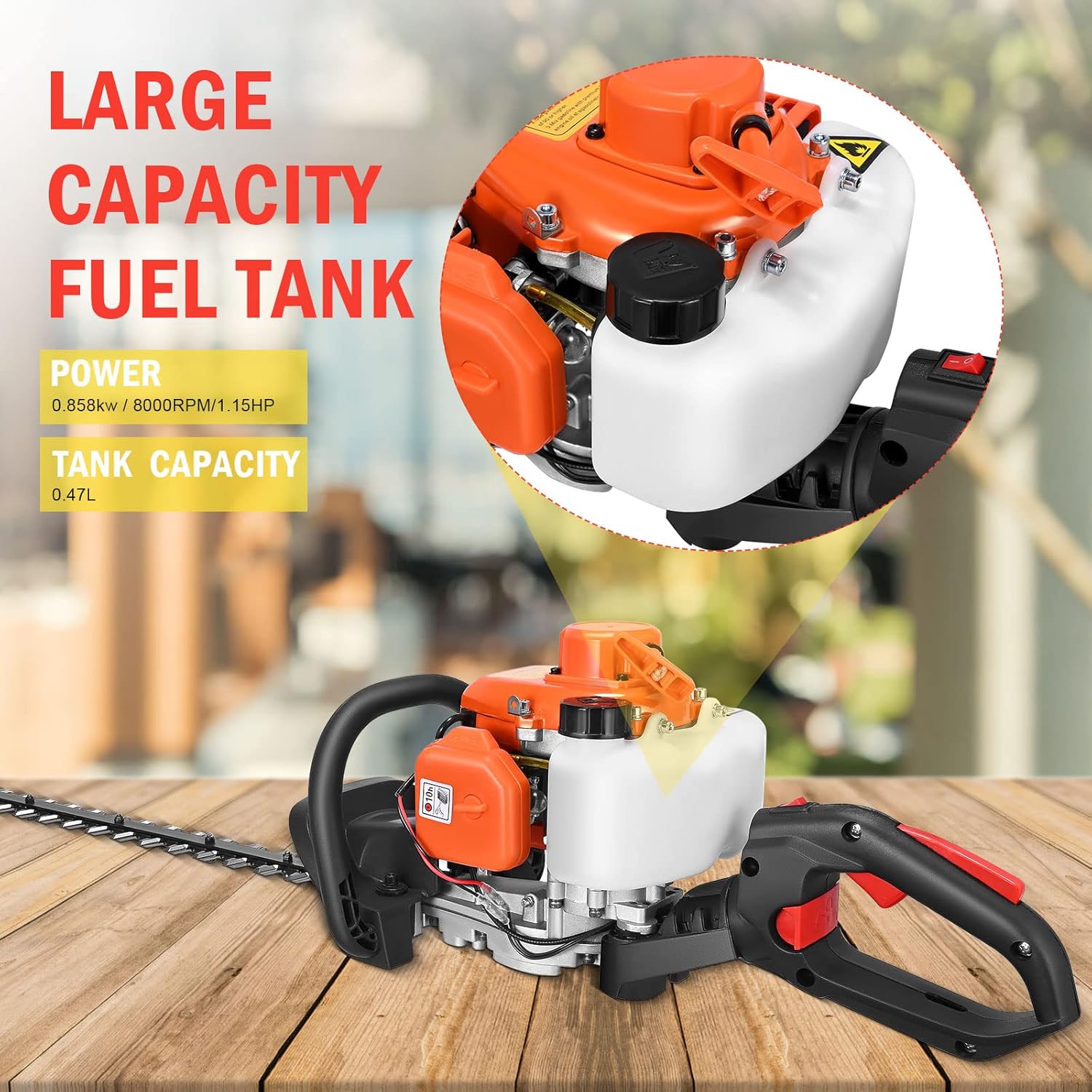23.6cc Gas Hedge Trimmer, Pokytcox Cordless Trimmer 24" 2 Cycle Recoil Gasoline Trim Blade, Blade Double-Sided w/ Some Accessories