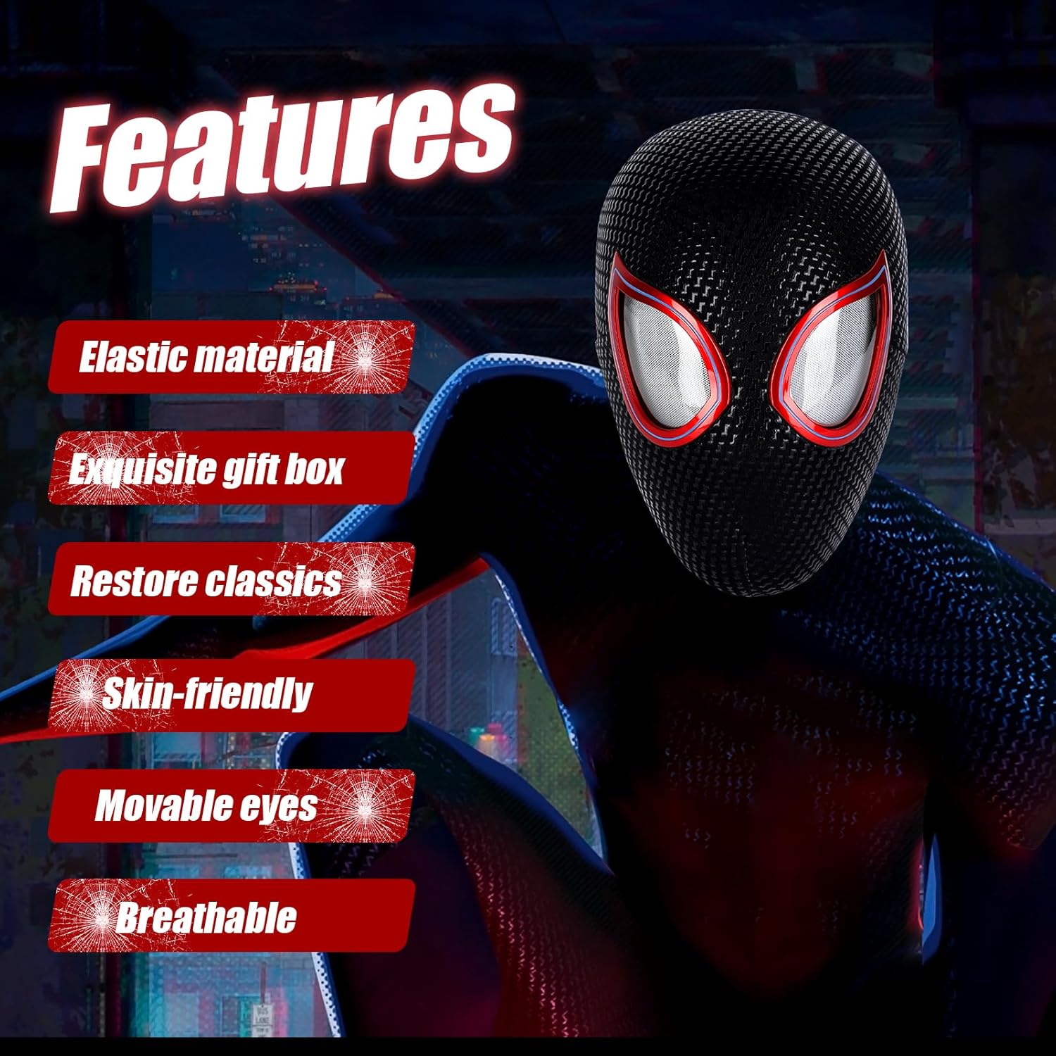 Spider Hero Mask Toy with Moving Eyes- Movable Eyes Remote Control, Full Face - Great for Halloween, Christmas, Cosplay