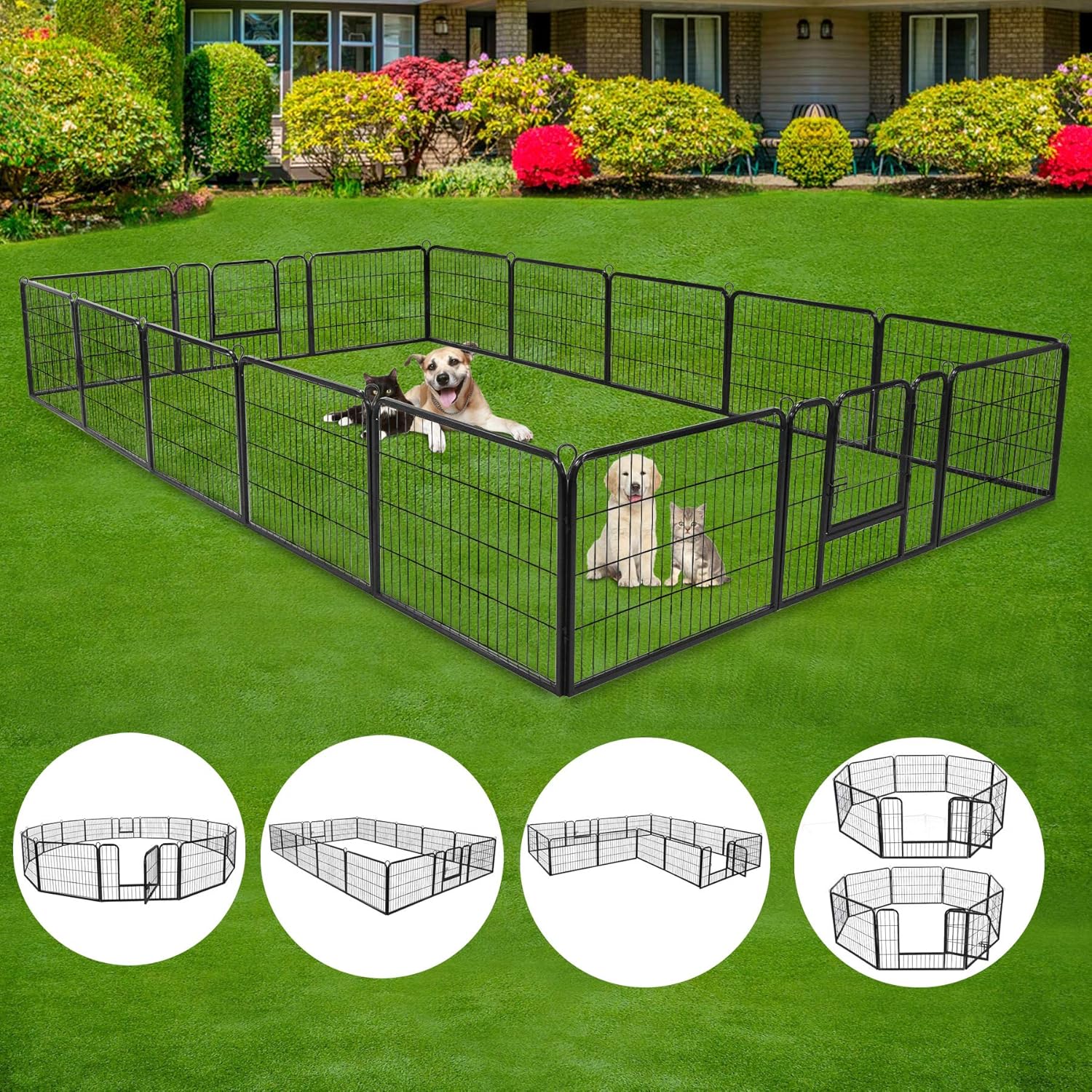 ZENSTYLE 24” Tall Foldable Heavy Duty Metal Pet Playpen 16 Panels Dog Puppy Cat Exercise Fence Barrier Kennel for Outdoor & Indoor