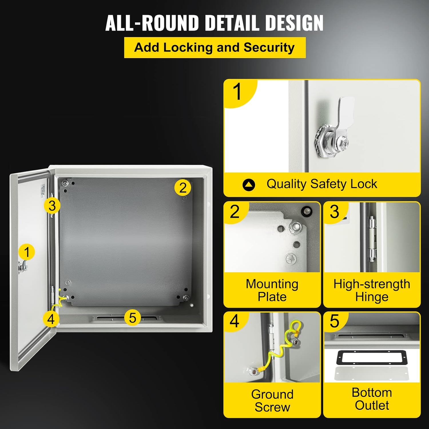 VEVOR NEMA Steel Enclosure, 12 x 10 x 6'' NEMA 4X Steel Electrical Box, IP66 Waterproof & Dustproof, Outdoor/Indoor Electrical Junction Box, with Mounting Plate