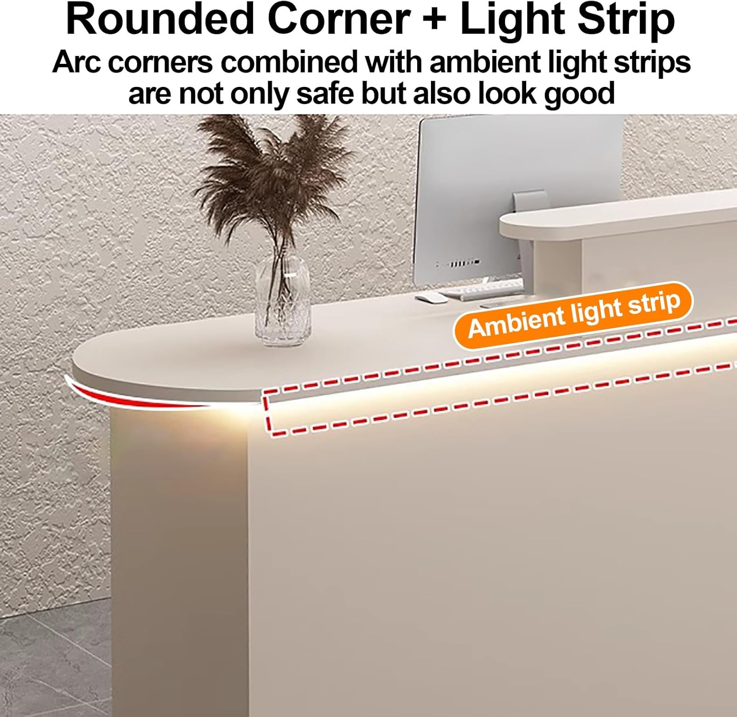 Office Reception Counter Desk with LED Lights, Front Counter Desk with Lockable Drawer, Retail Counter Checkout, Cashier Desk, for Lobby Retail Clothing Salon Shop Hotel (J 1)