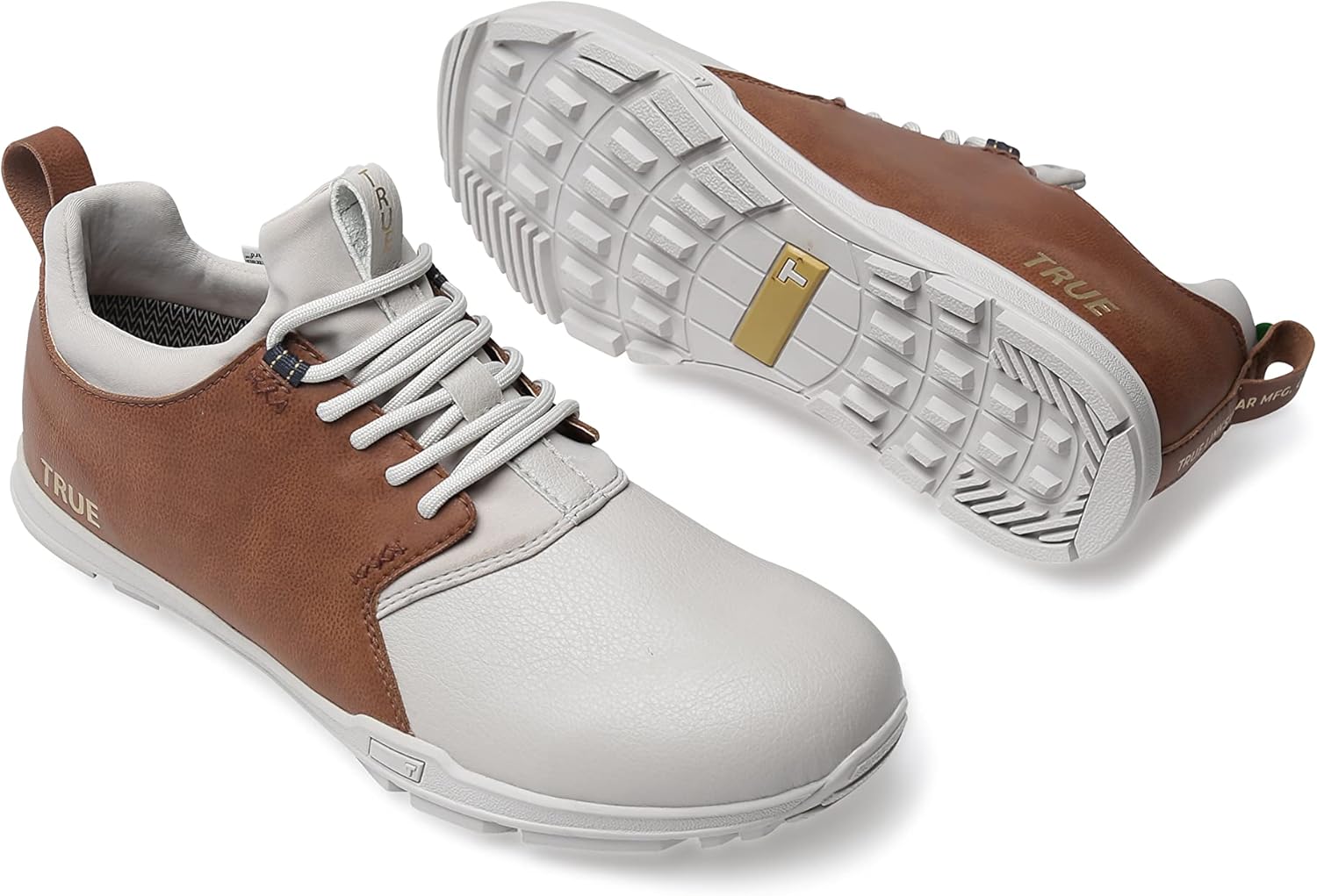 TRUE linkswear Original 1.2 Men's Golf Shoes, for Superior Comfort and Breathability, Soft White/Brown - Size 9