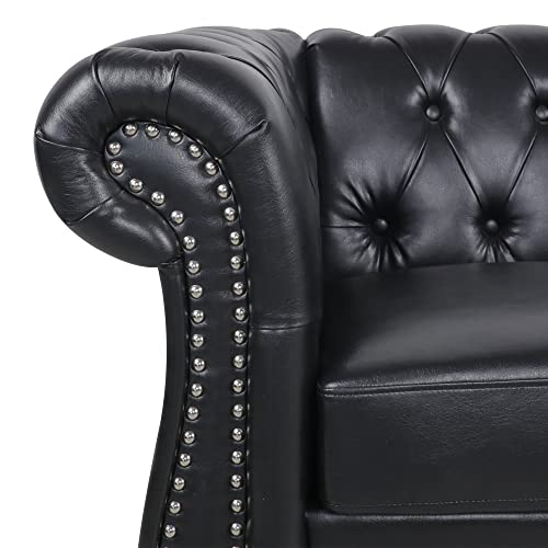 Chesterfield Sofa Leather, 84" Upholstered Tufted Couch 3 Seater with Rolled Arms and Nailhead for Living Room, Bedroom (Dark Brown)