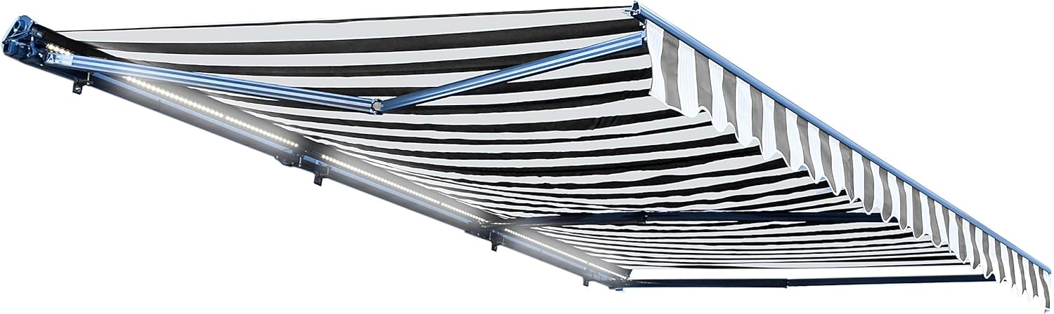 ALEKO Retractable 16x10 Feet Motorized LED Luxury Patio Awning - 100% Polyester Canopy, Cover, Sun Shade, Shelter for Yard, Deck, Balcony - UV Protection &ndash; Blue - AWCL16X10BLUE30