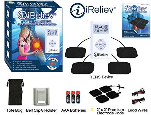 iReliev Tens Unit Electronic Pulse Massager (8) Electrodes Pain Relief