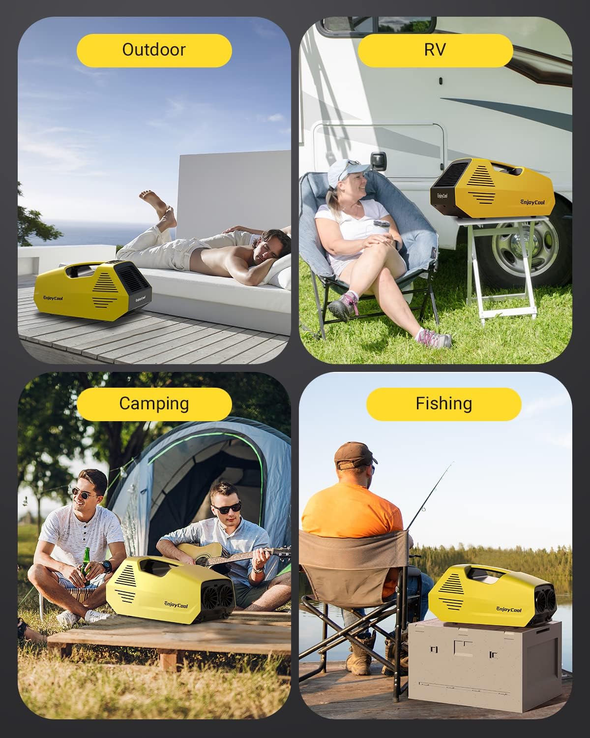Portable Air Conditioners, 2380BTU Fast Cooling Outdoor Air Conditioner, 240W Low Power Consumption Portable Mini Air Conditioner for Camping Tent, RV, Car, Truck, Van and Fishing-Yellow