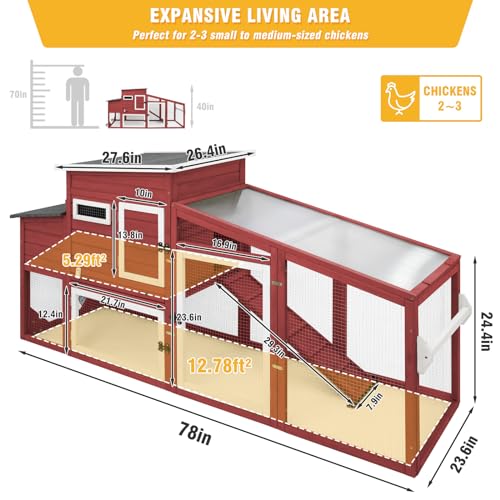 156" L Chicken Coop with Wheels Large Chicken House with Run Backyard Wooden Hen House Outdoor for 4-6 Chickens Poultry Cage with Nesting Boxes, Pull Out Trays, 4 Perches, Set of Two, Grey